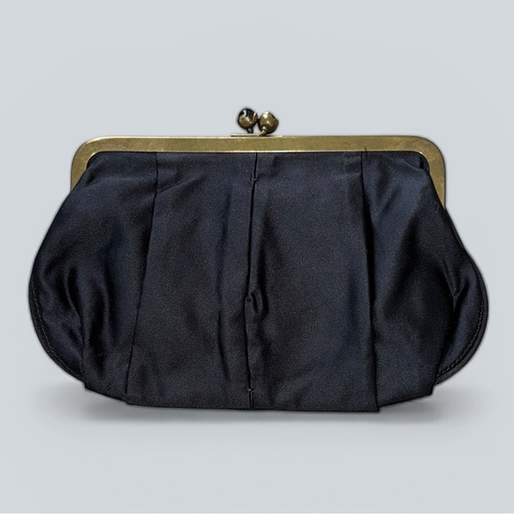 J. Crew Handbags - J. Crew Black Satin Kisslock Clutch | Vintage